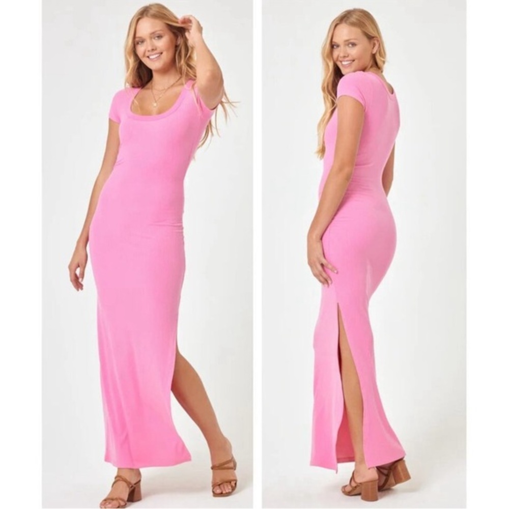 L*Space Valencia Bubblegum‎ Pink Ribbed Maxi Dress with Slit